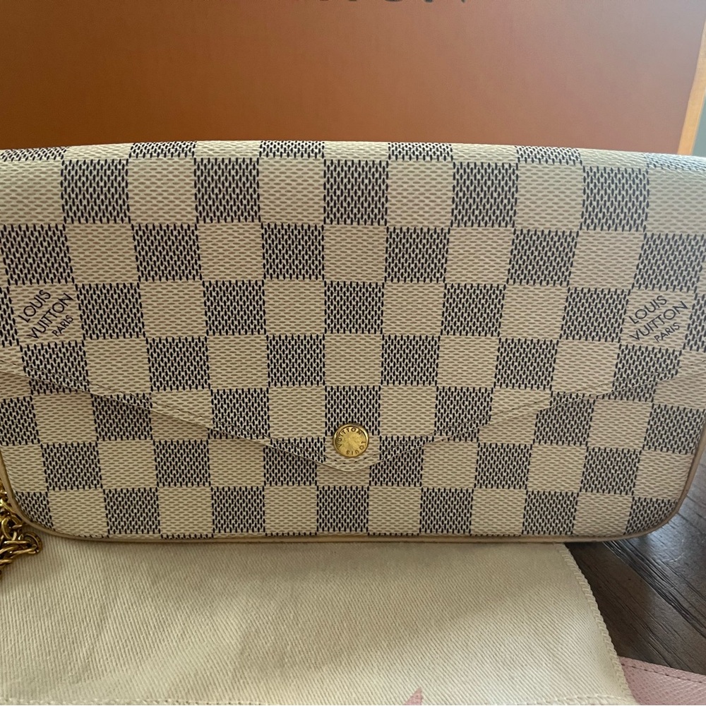 Louis Vuitton Damier Azur Crossbody Wallet - White/Blue Check with Gold Hardware